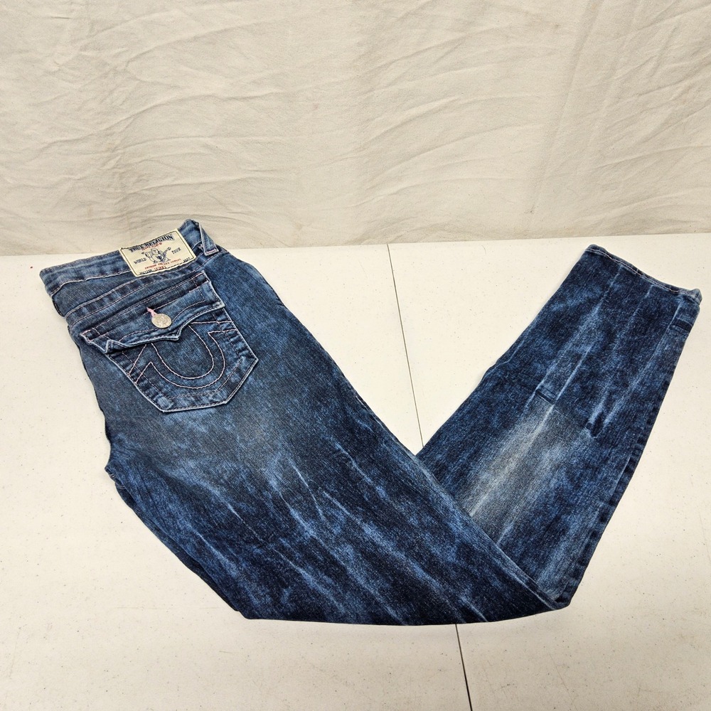 True Religion Skinny Jeans Girls Size 16 Blue Pink Contrast Stitch Y2K 636JN199